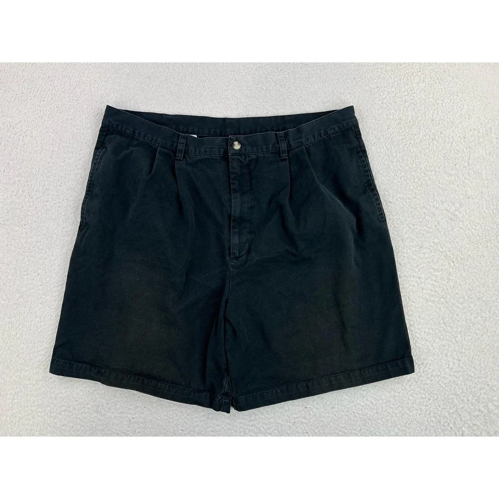 LL Bean Weekend Chino Shorts Mens 40 Black Pleated 8 Inseam Cotton V250